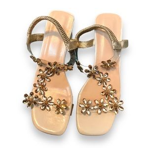 Shein shoes rhinestone flowers slip on ankle straps